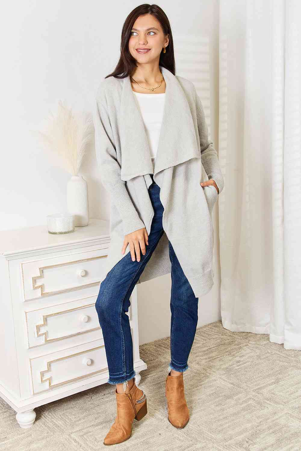 Open Front Duster Cardigan with Pockets - Women’s Clothing & Accessories - Shirts & Tops - 4 - 2024