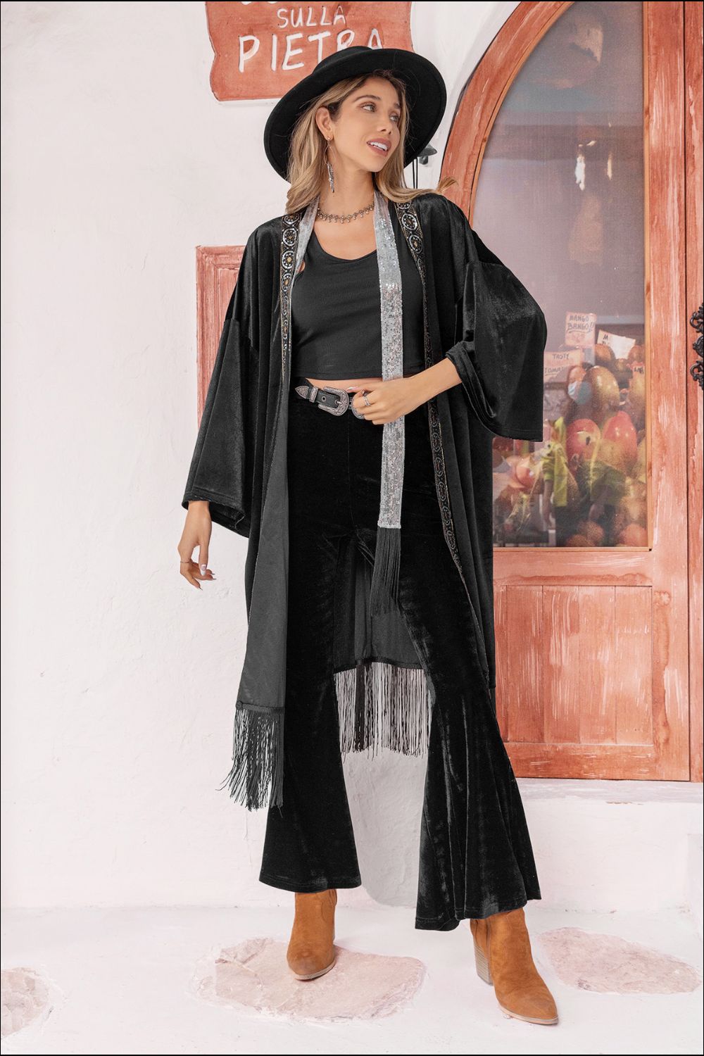 Open Front Fringe Detail Long Sleeve Cardigan - Women’s Clothing & Accessories - Shirts & Tops - 4 - 2024