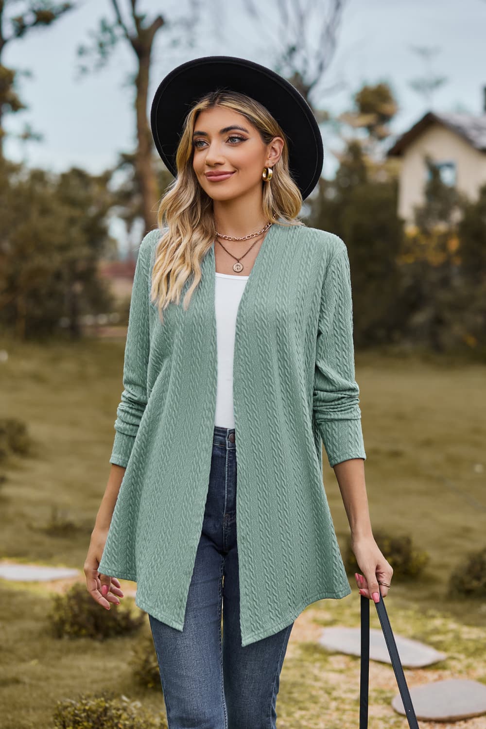 Open Front Long Sleeve Cardigan - Green / S - Women’s Clothing & Accessories - Shirts & Tops - 4 - 2024