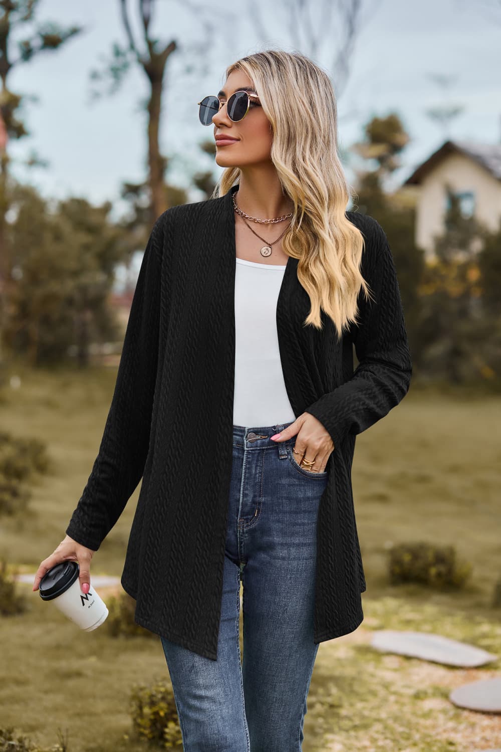 Open Front Long Sleeve Cardigan - Black / S - Women’s Clothing & Accessories - Shirts & Tops - 7 - 2024