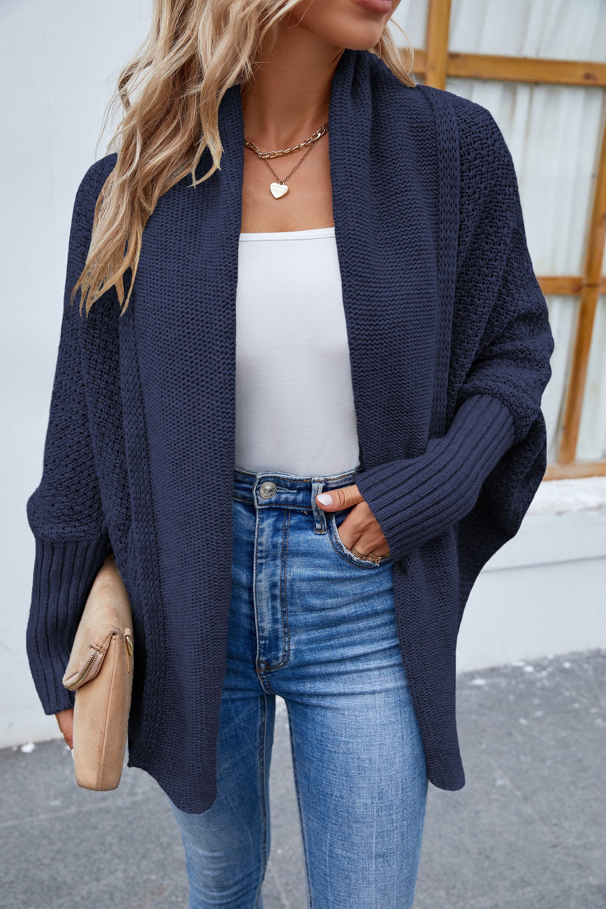Open Front Long Sleeve Cardigan - Dark Blue / S - Women’s Clothing & Accessories - Shirts & Tops - 4 - 2024