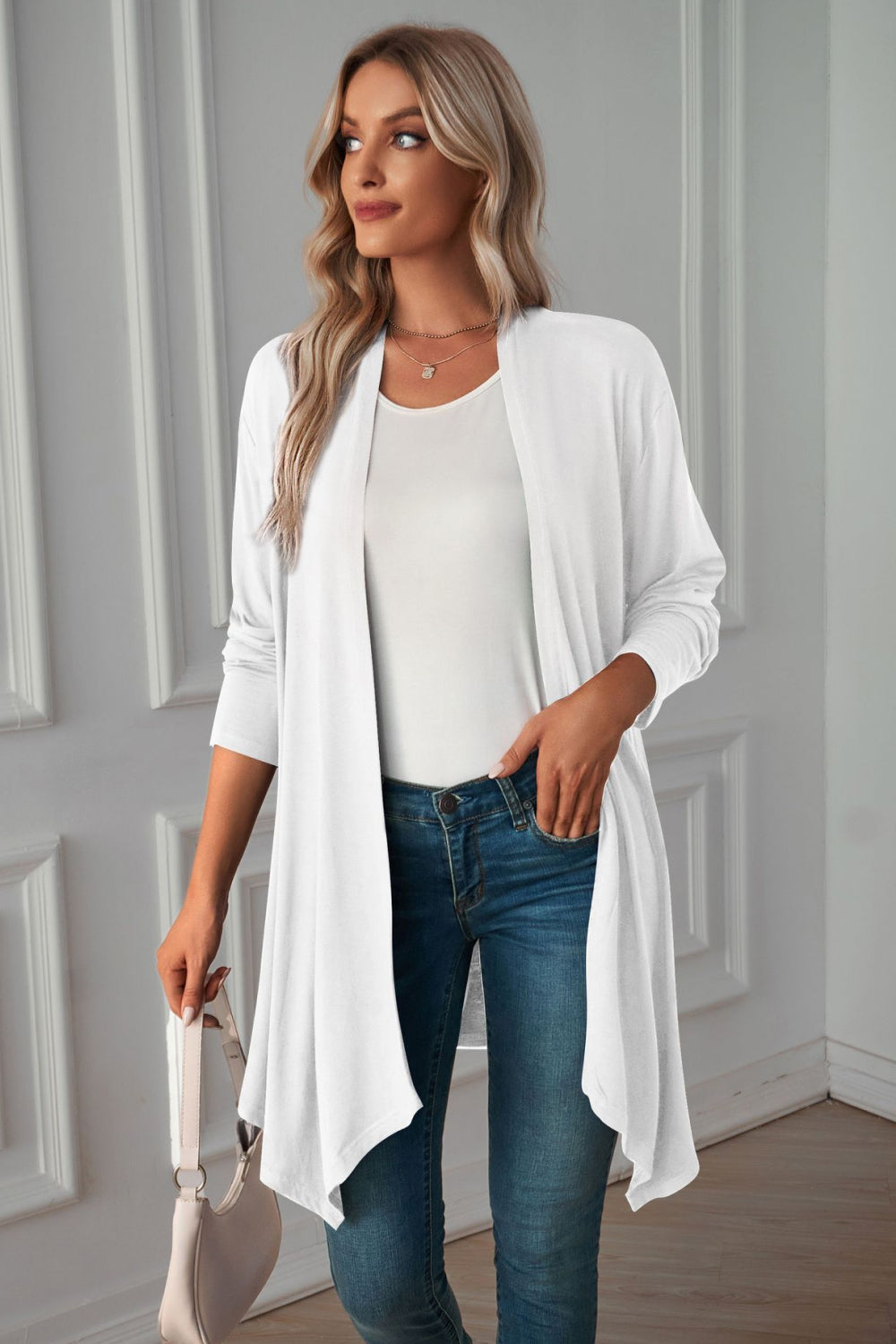 Open Front Long Sleeve Cardigan - White / S - Women’s Clothing & Accessories - Shirts & Tops - 5 - 2024