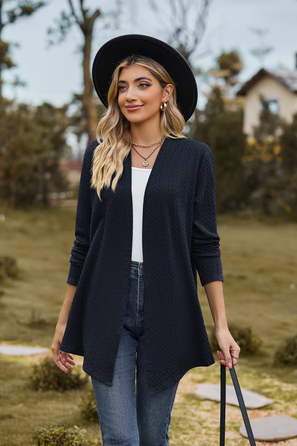 Open Front Long Sleeve Cardigan - Dark Blue / S - Women’s Clothing & Accessories - Shirts & Tops - 13 - 2024