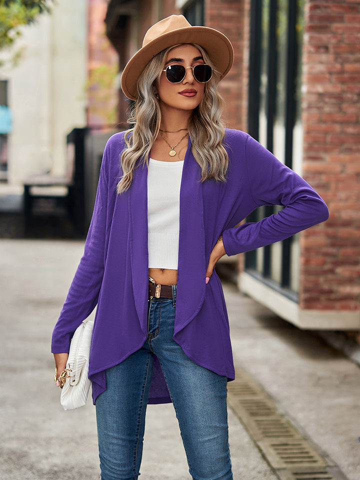 Open Front Long Sleeve Cardigan - Purple / S - Women’s Clothing & Accessories - Shirts & Tops - 8 - 2024