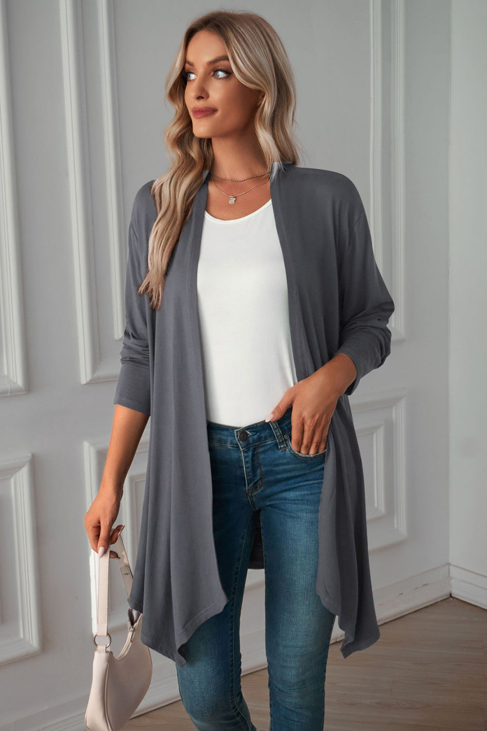 Open Front Long Sleeve Cardigan - Gray / S - Women’s Clothing & Accessories - Shirts & Tops - 21 - 2024