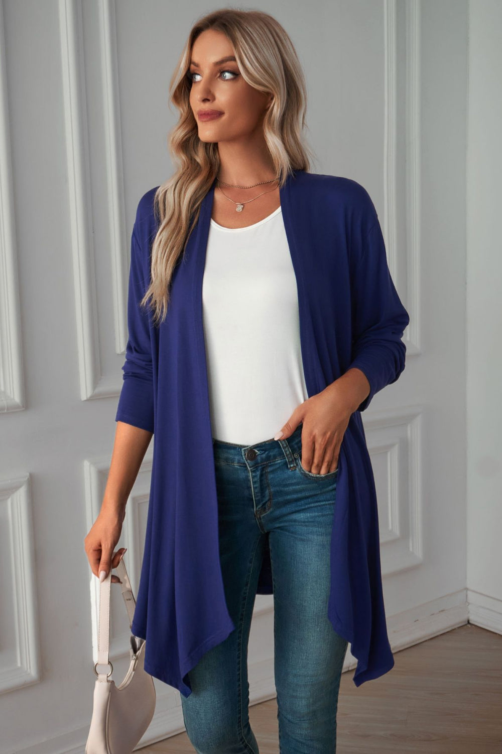 Open Front Long Sleeve Cardigan - Dark Blue / S - Women’s Clothing & Accessories - Shirts & Tops - 1 - 2024