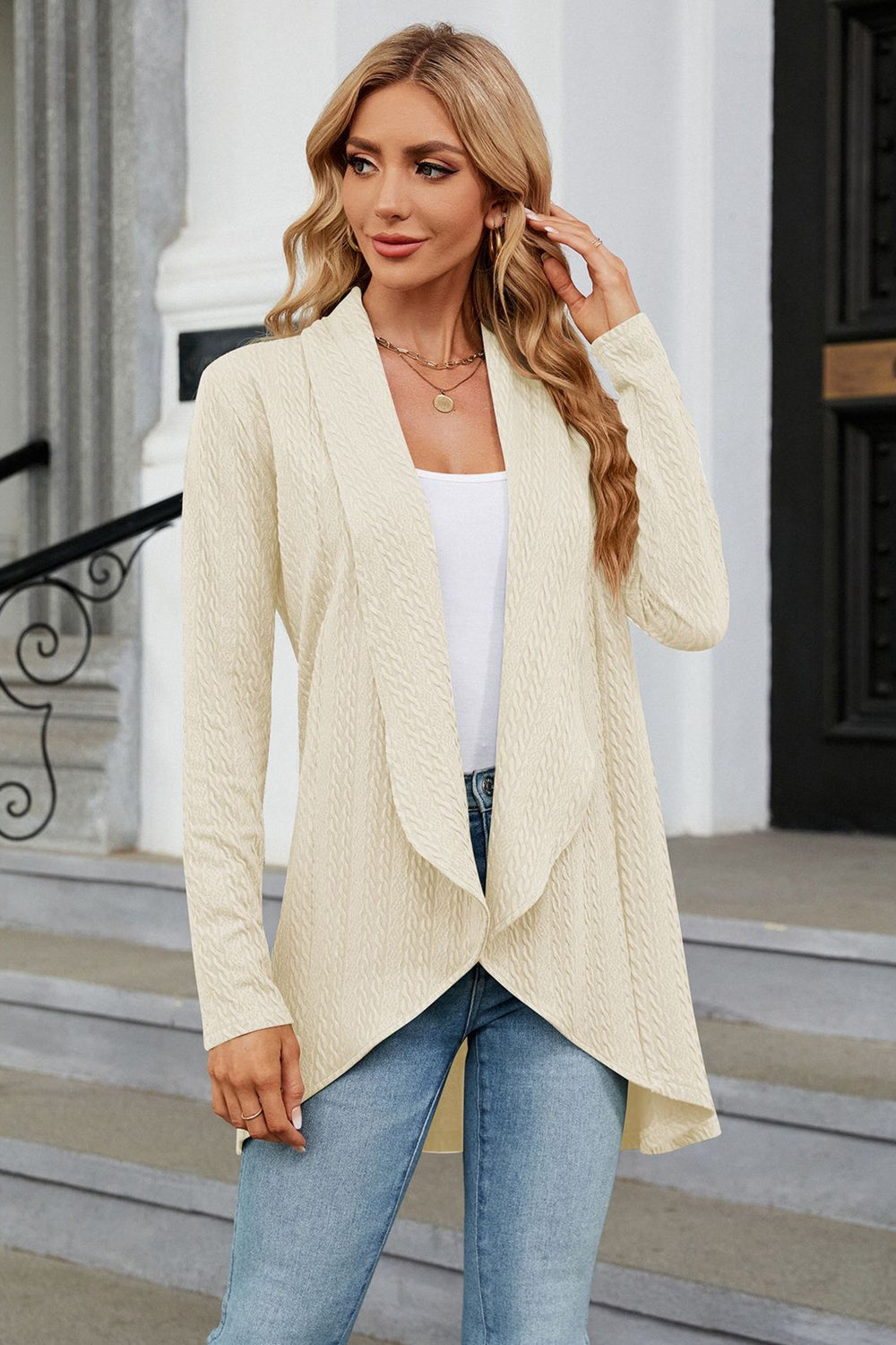 Open Front Long Sleeve Cardigan - White / S - Women’s Clothing & Accessories - Shirts & Tops - 1 - 2024
