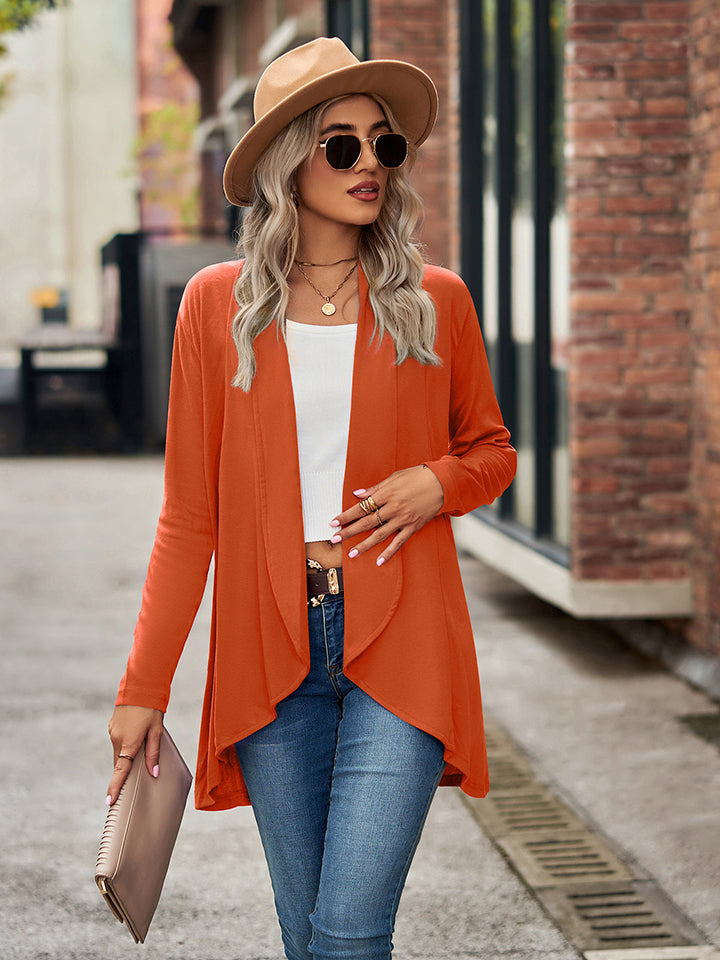 Open Front Long Sleeve Cardigan - Orange / S - Women’s Clothing & Accessories - Shirts & Tops - 1 - 2024