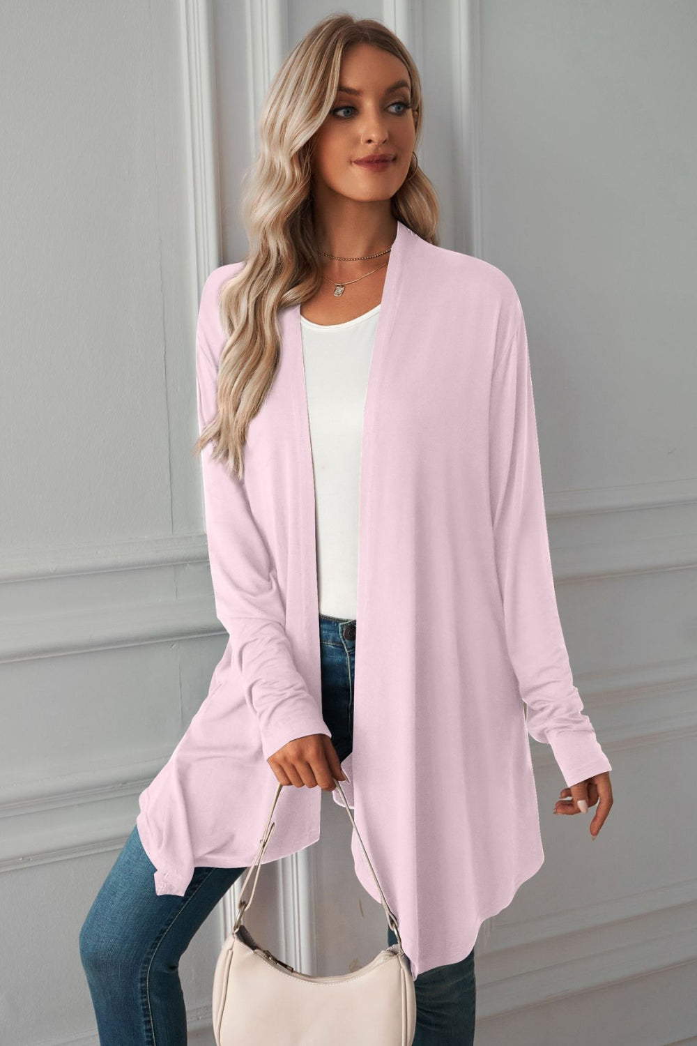 Open Front Long Sleeve Cardigan - Pink / S - Women’s Clothing & Accessories - Shirts & Tops - 9 - 2024