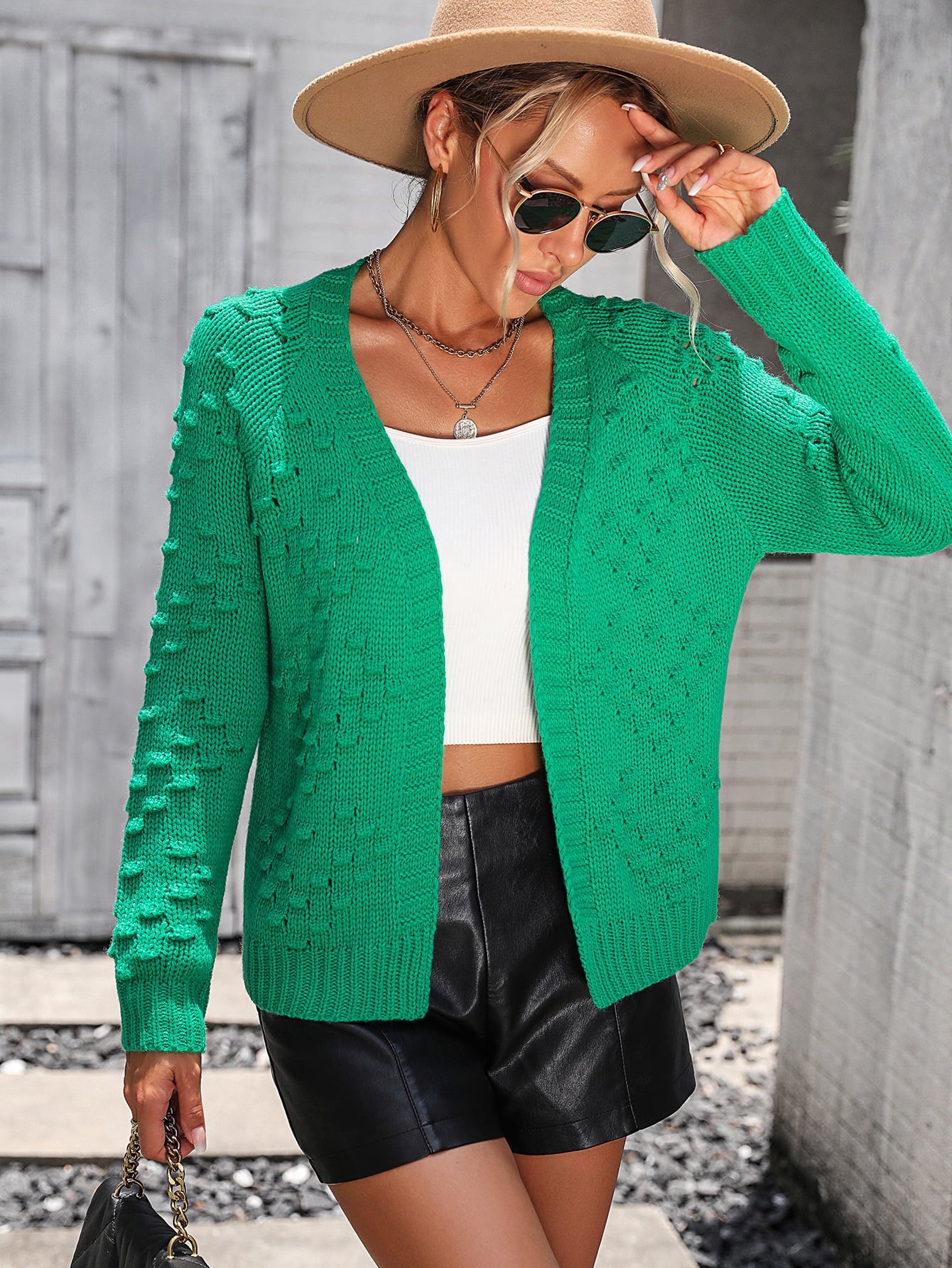 Open Front Long Sleeve Cardigan - Green / S - Women’s Clothing & Accessories - Shirts & Tops - 1 - 2024