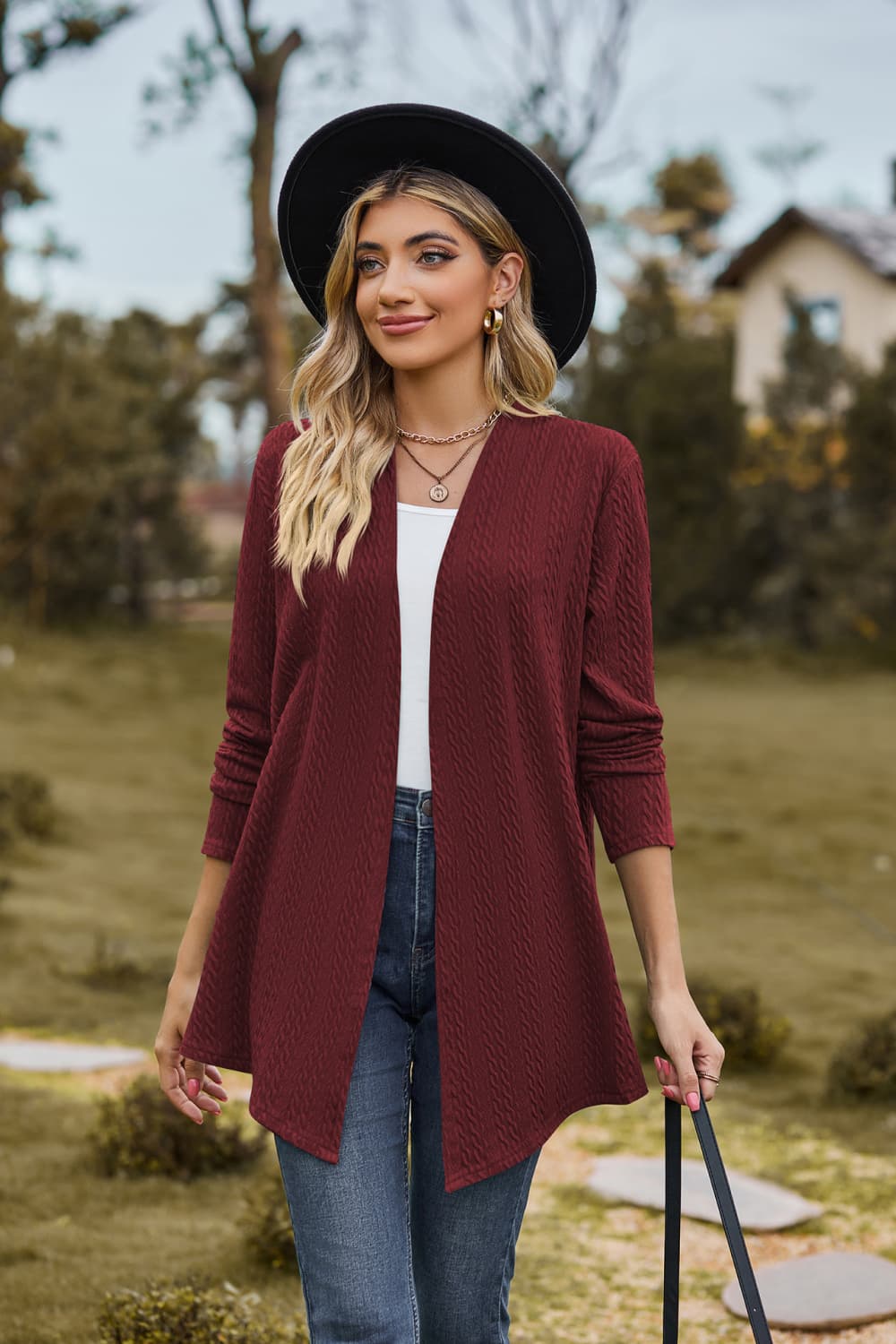 Open Front Long Sleeve Cardigan - Dark Red / S - Women’s Clothing & Accessories - Shirts & Tops - 10 - 2024