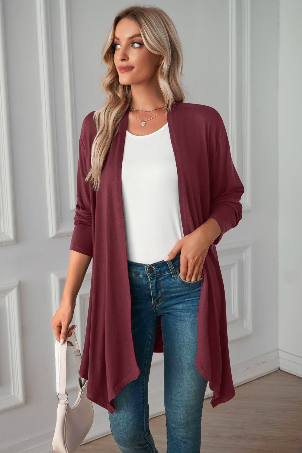 Open Front Long Sleeve Cardigan - Dark Red / S - Women’s Clothing & Accessories - Shirts & Tops - 17 - 2024