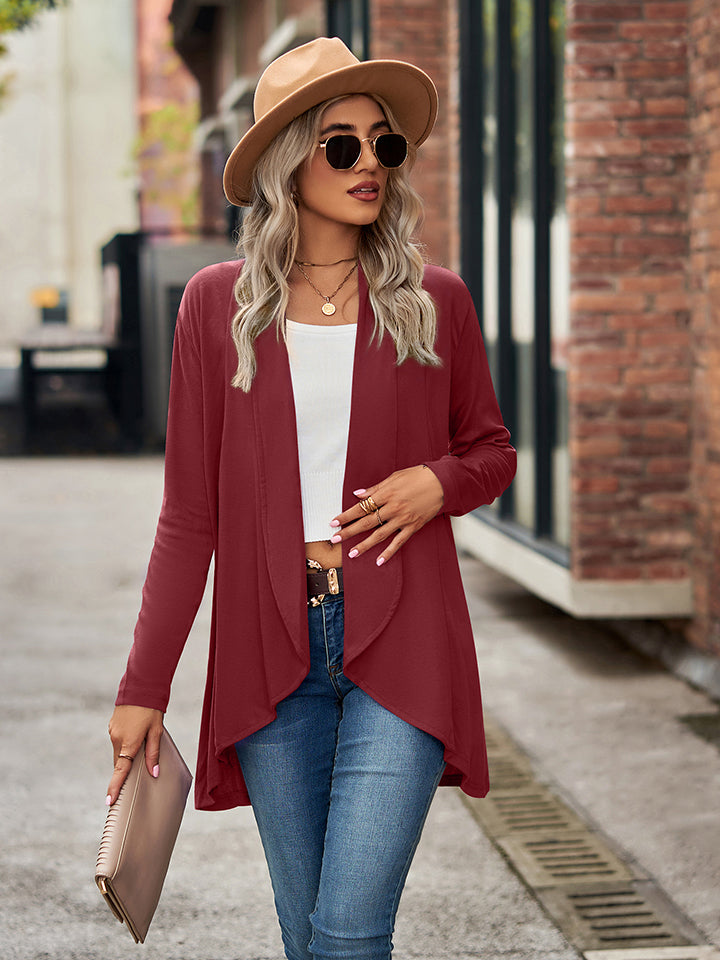 Open Front Long Sleeve Cardigan - Dark Red / S - Women’s Clothing & Accessories - Shirts & Tops - 1 - 2024