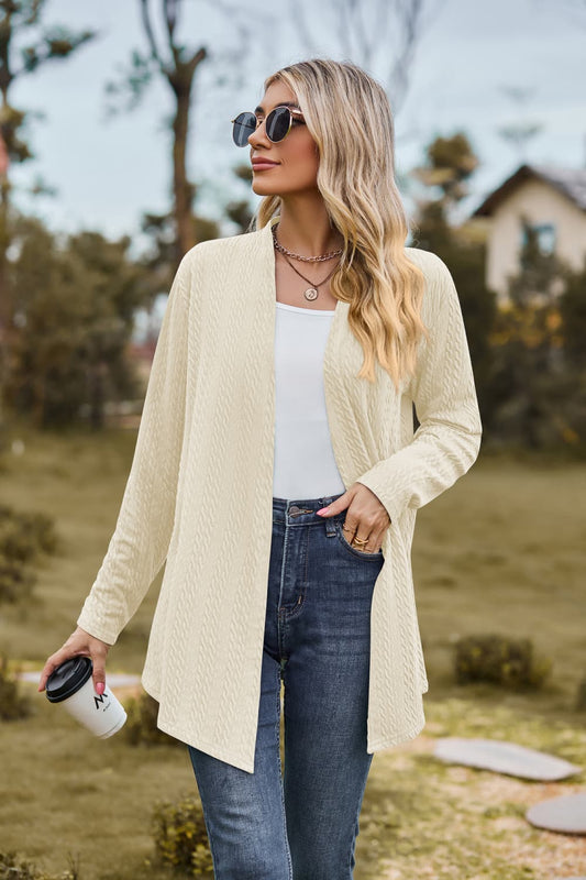 Open Front Long Sleeve Cardigan - White / S - Women’s Clothing & Accessories - Shirts & Tops - 1 - 2024