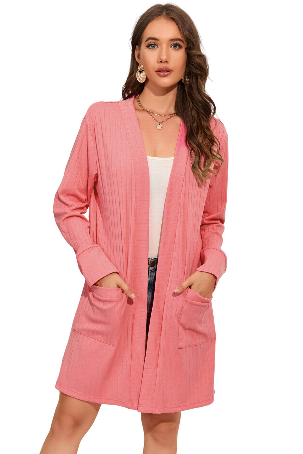 Open Front Long Sleeve Longline Cardigan with Pockets - Women’s Clothing & Accessories - Shirts & Tops - 4 - 2024