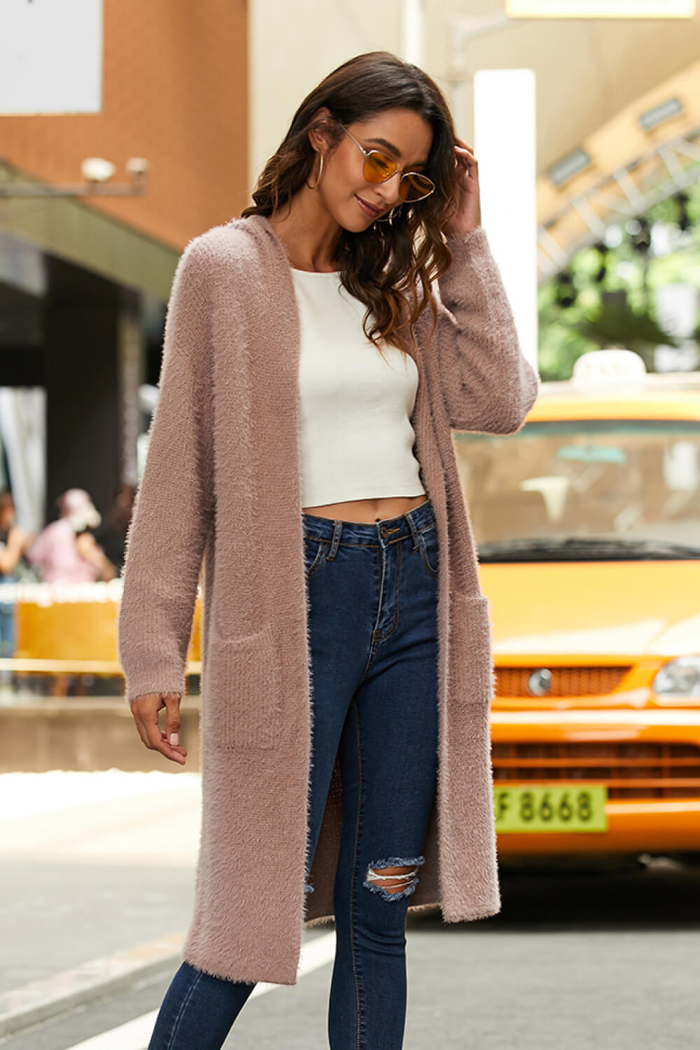 Open Front Long Sleeve Slit Hooded Cardigan - Pink / M - Women’s Clothing & Accessories - Shirts & Tops - 5 - 2024