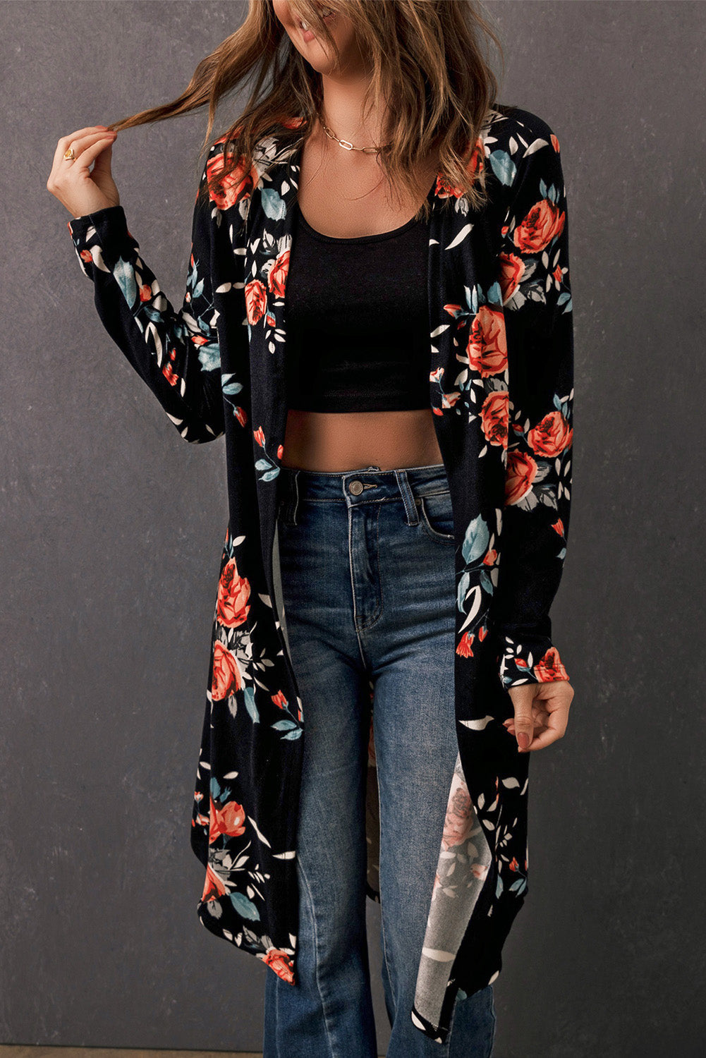 Open Front Longline Cardigan - Black / S - Women’s Clothing & Accessories - Shirts & Tops - 14 - 2024