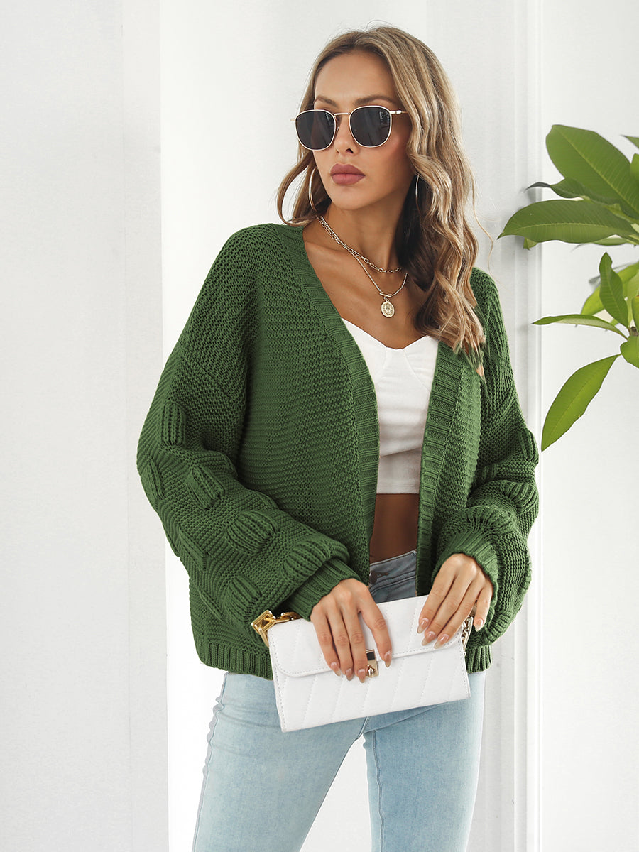 Open Front Ribbed Trim Cardigan - Green / S - Women’s Clothing & Accessories - Shirts & Tops - 4 - 2024