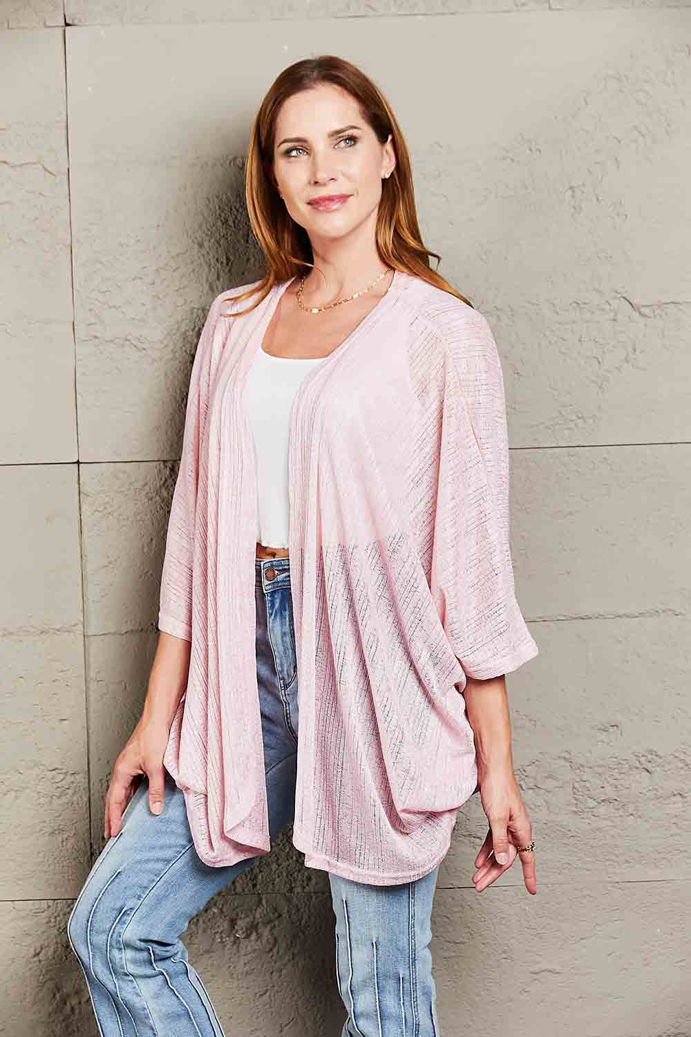 Open Front Three-Quarter Sleeve Cardigan - Women’s Clothing & Accessories - Shirts & Tops - 3 - 2024
