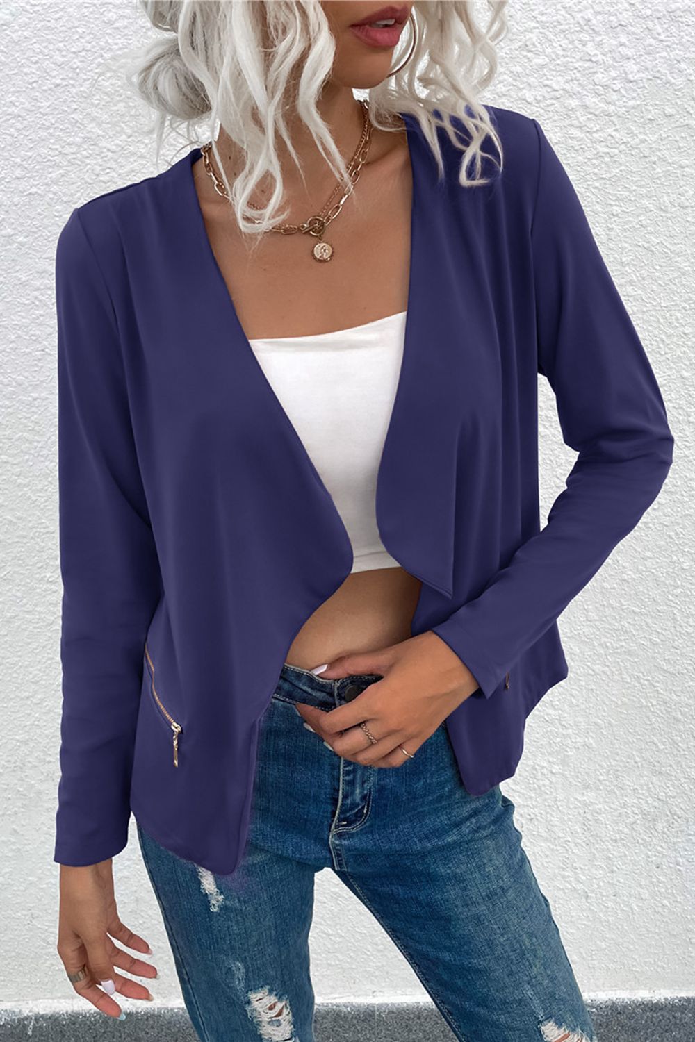 Open Front Zipper Pocket Cardigan - Women’s Clothing & Accessories - Shirts & Tops - 5 - 2024