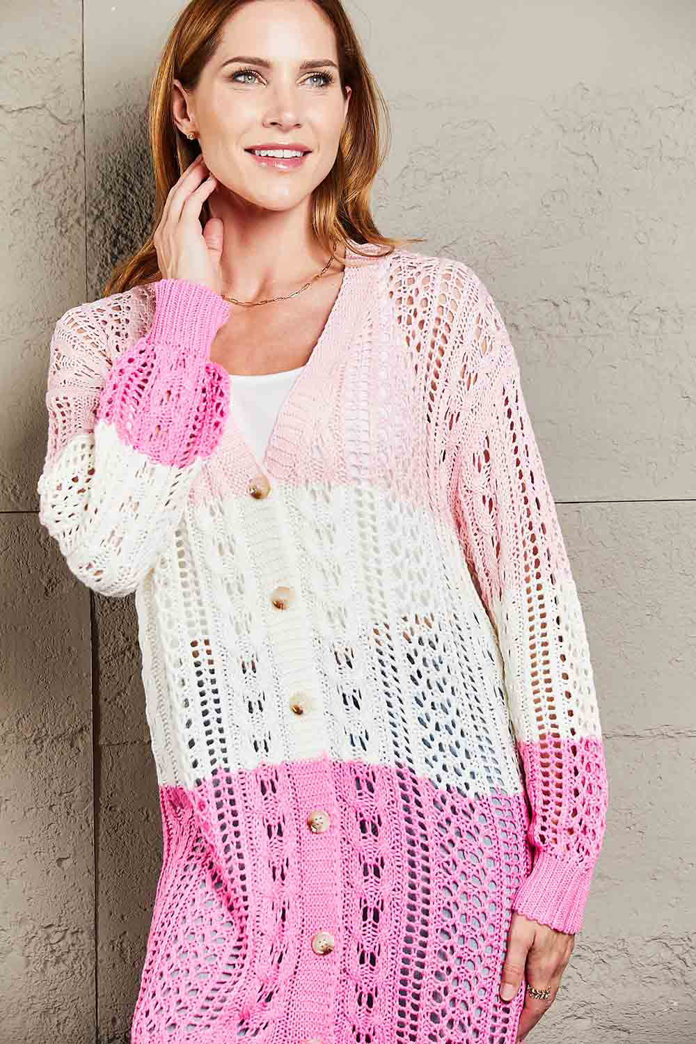 Openwork Ribbed Cuff Longline Cardigan - Women’s Clothing & Accessories - Shirts & Tops - 3 - 2024