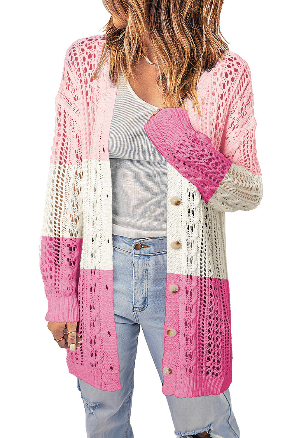 Openwork Ribbed Cuff Longline Cardigan - Women’s Clothing & Accessories - Shirts & Tops - 5 - 2024
