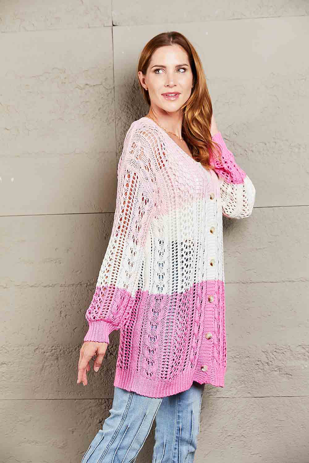 Openwork Ribbed Cuff Longline Cardigan - Women’s Clothing & Accessories - Shirts & Tops - 4 - 2024