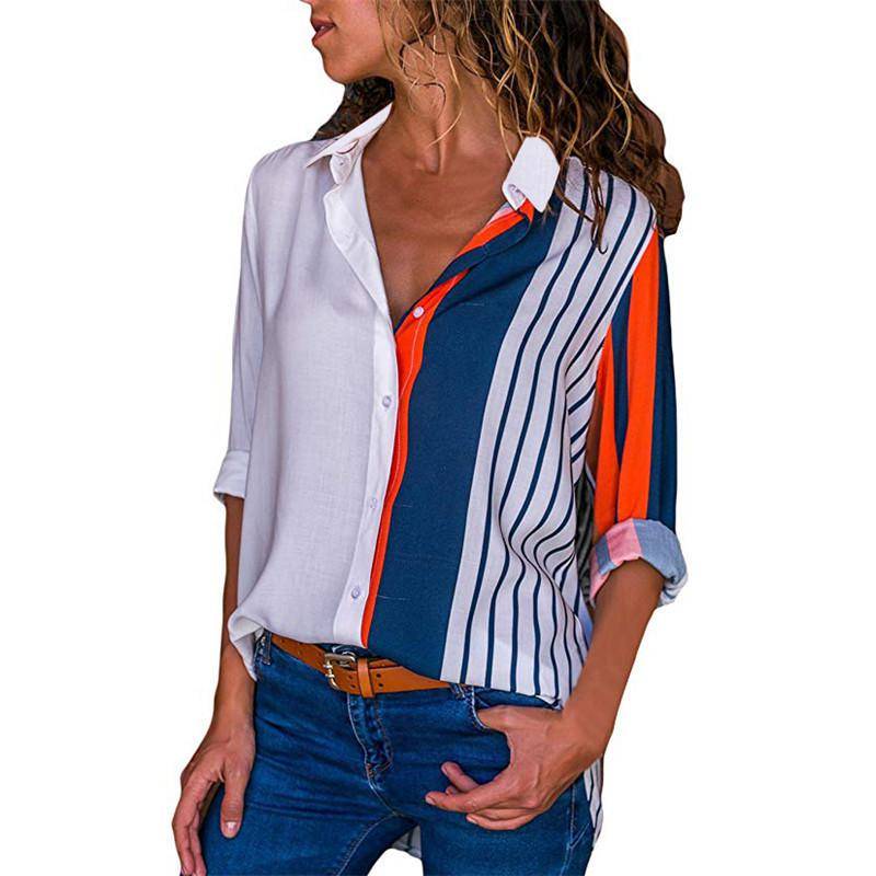 Patchwork Chiffon Blouse - Stripe / S - Women’s Clothing & Accessories - Shirts & Tops - 50 - 2024