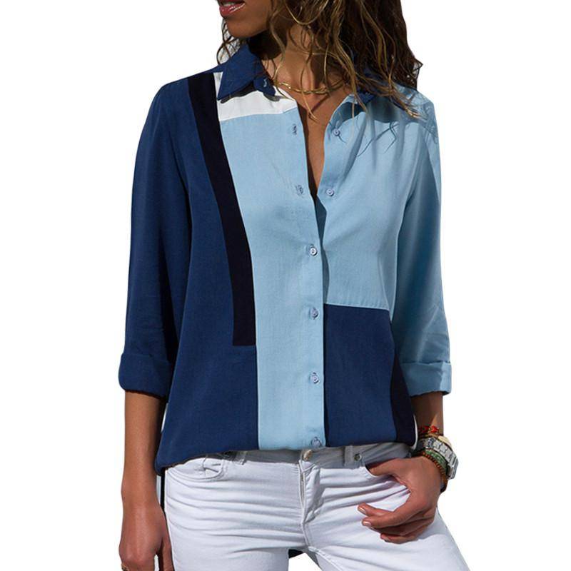 Patchwork Chiffon Blouse - Light blue / S - Women’s Clothing & Accessories - Shirts & Tops - 55 - 2024
