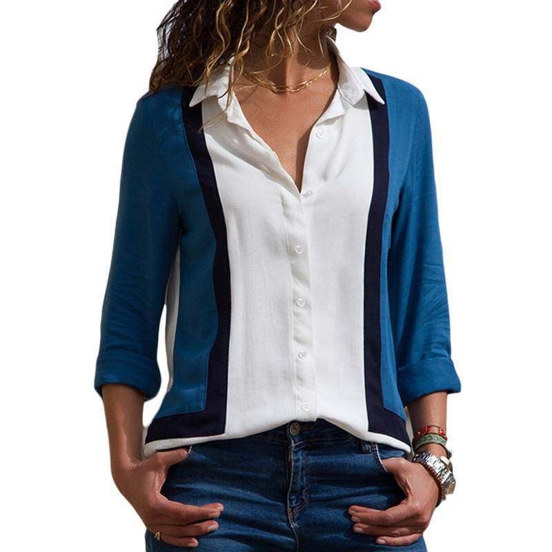 Patchwork Chiffon Blouse - Blue / S - Women’s Clothing & Accessories - Shirts & Tops - 56 - 2024