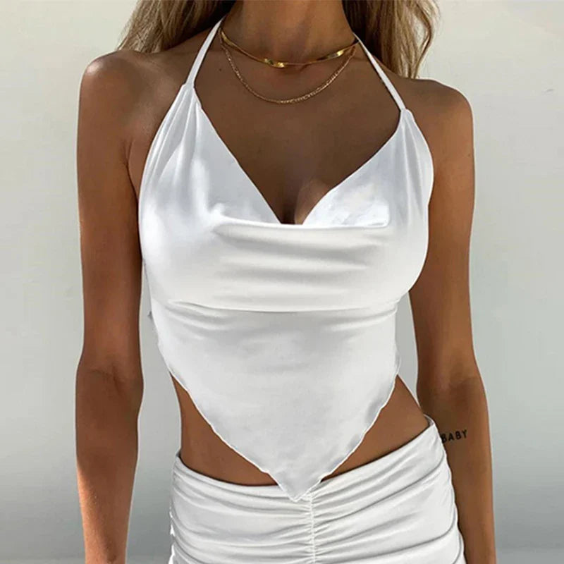 Pink Serenade Asymmetrical Tank – Chic Scalloped Edge Crop Top - White / M - Women’s Clothing & Accessories