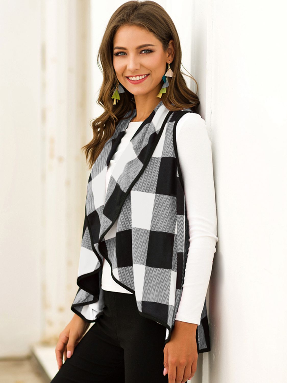 Plaid Open Front Sleeveless Cardigan - Women’s Clothing & Accessories - Shirts & Tops - 5 - 2024