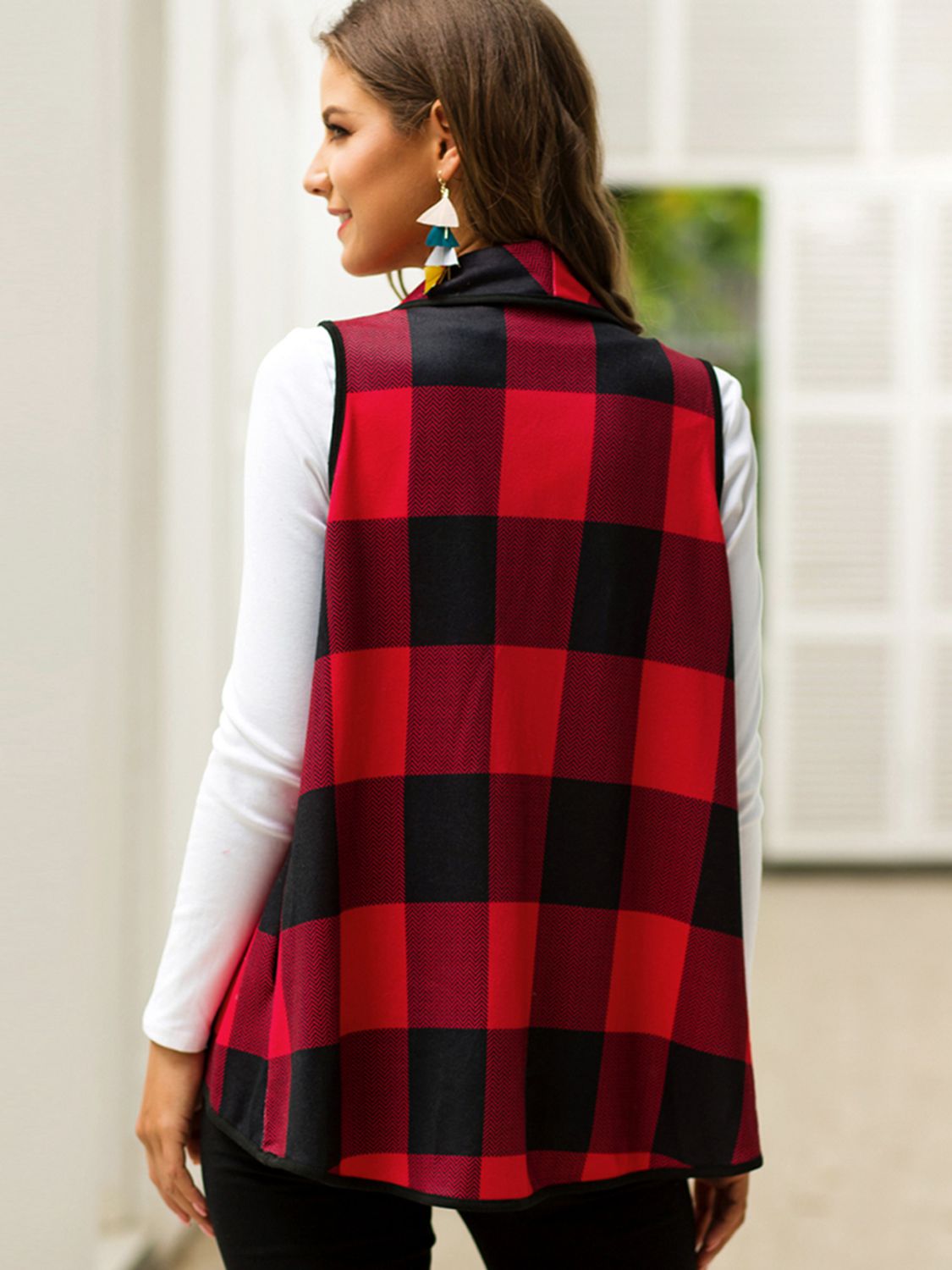 Plaid Open Front Sleeveless Cardigan - Women’s Clothing & Accessories - Shirts & Tops - 10 - 2024