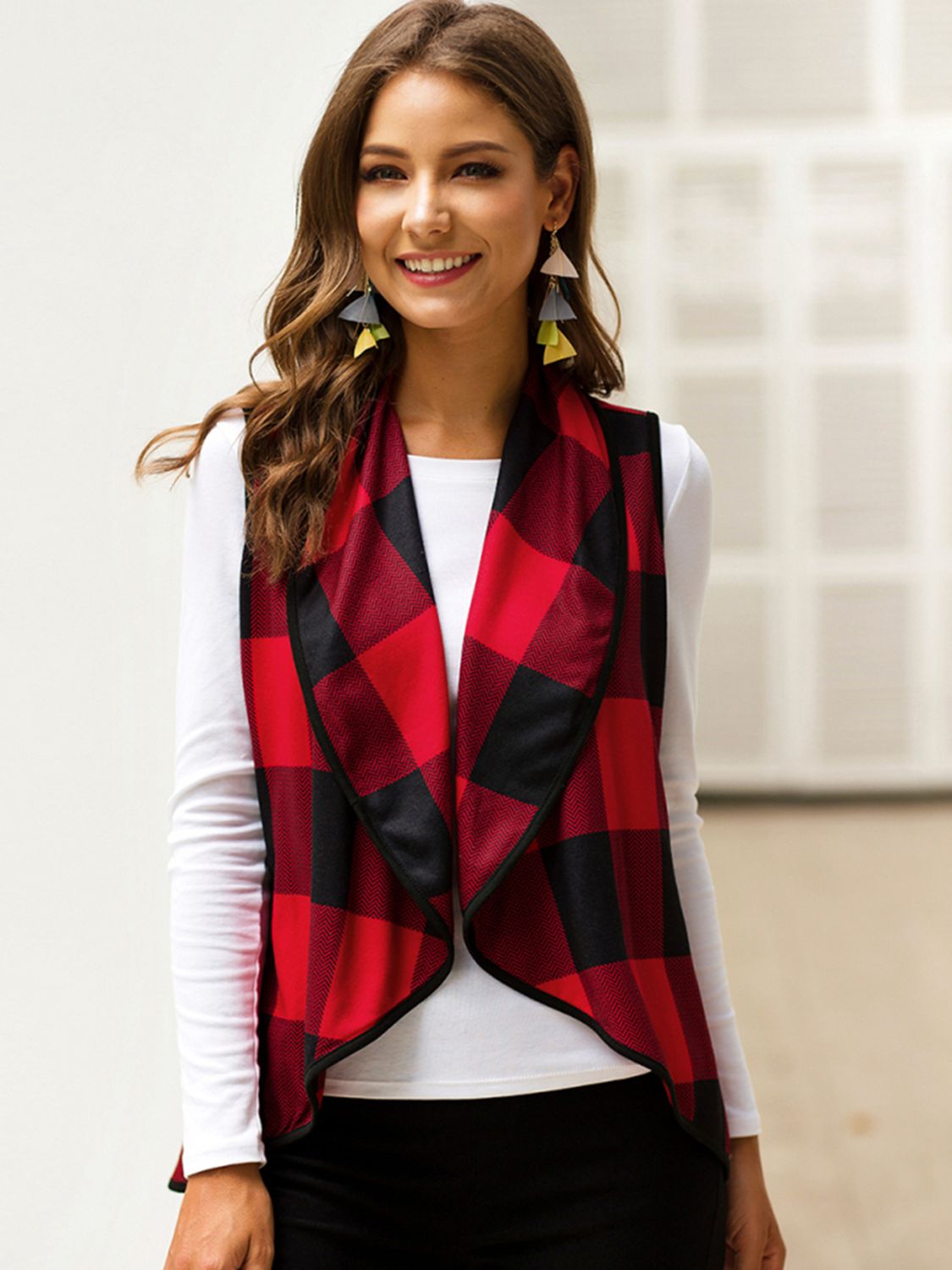 Plaid Open Front Sleeveless Cardigan - Women’s Clothing & Accessories - Shirts & Tops - 7 - 2024