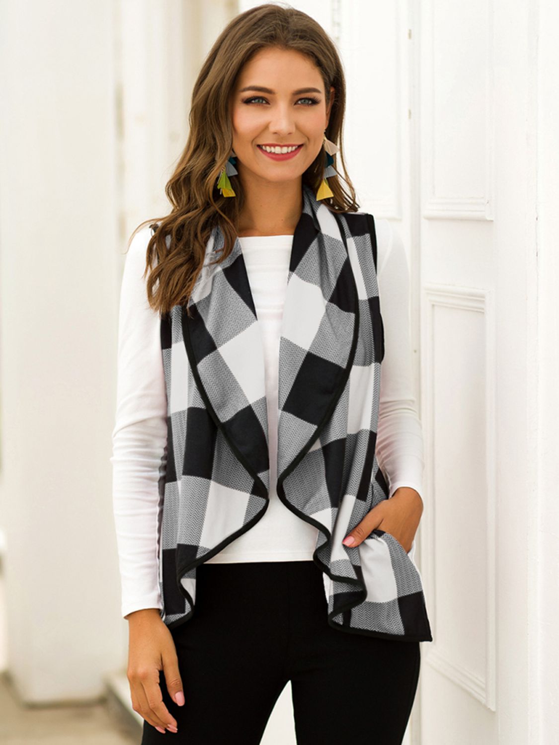 Plaid Open Front Sleeveless Cardigan - Women’s Clothing & Accessories - Shirts & Tops - 4 - 2024