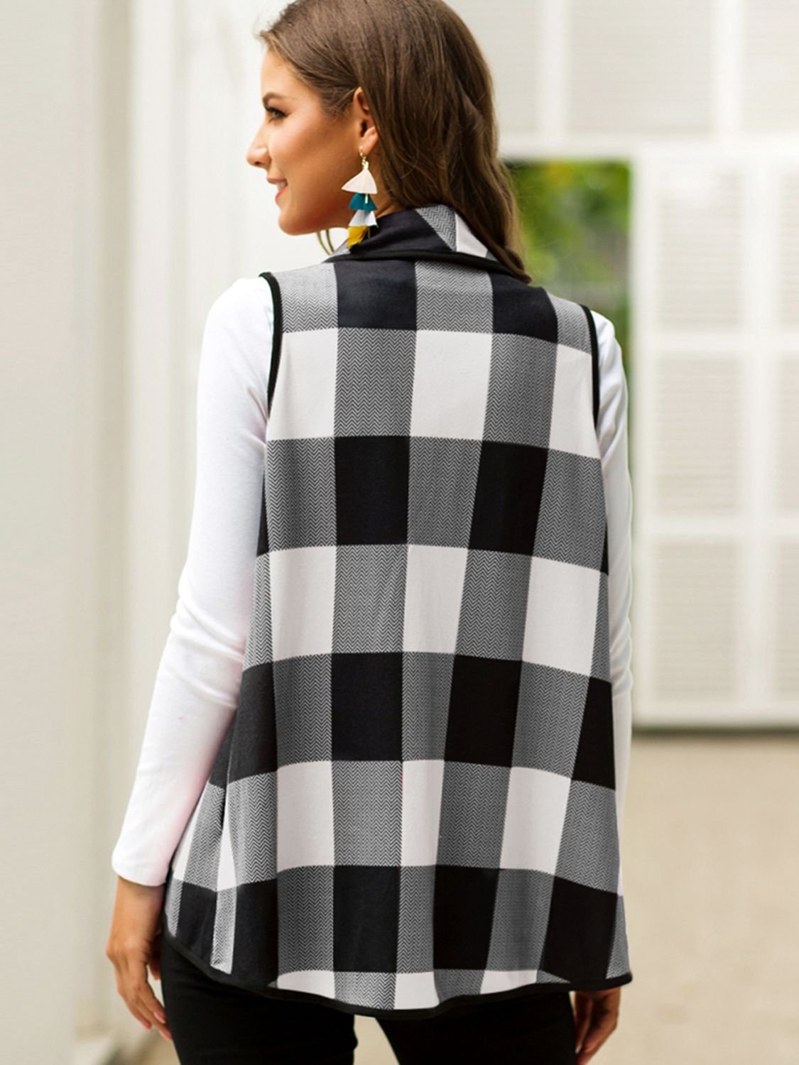 Plaid Open Front Sleeveless Cardigan - Women’s Clothing & Accessories - Shirts & Tops - 2 - 2024