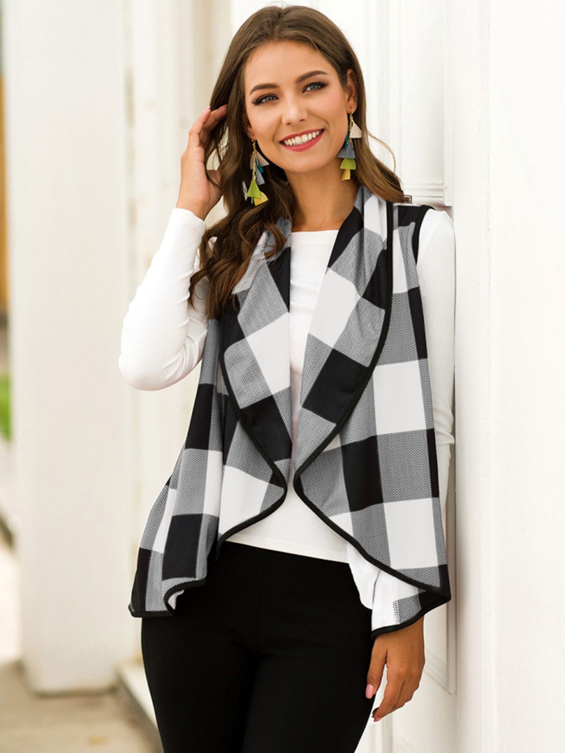 Plaid Open Front Sleeveless Cardigan - Black / S - Women’s Clothing & Accessories - Shirts & Tops - 1 - 2024