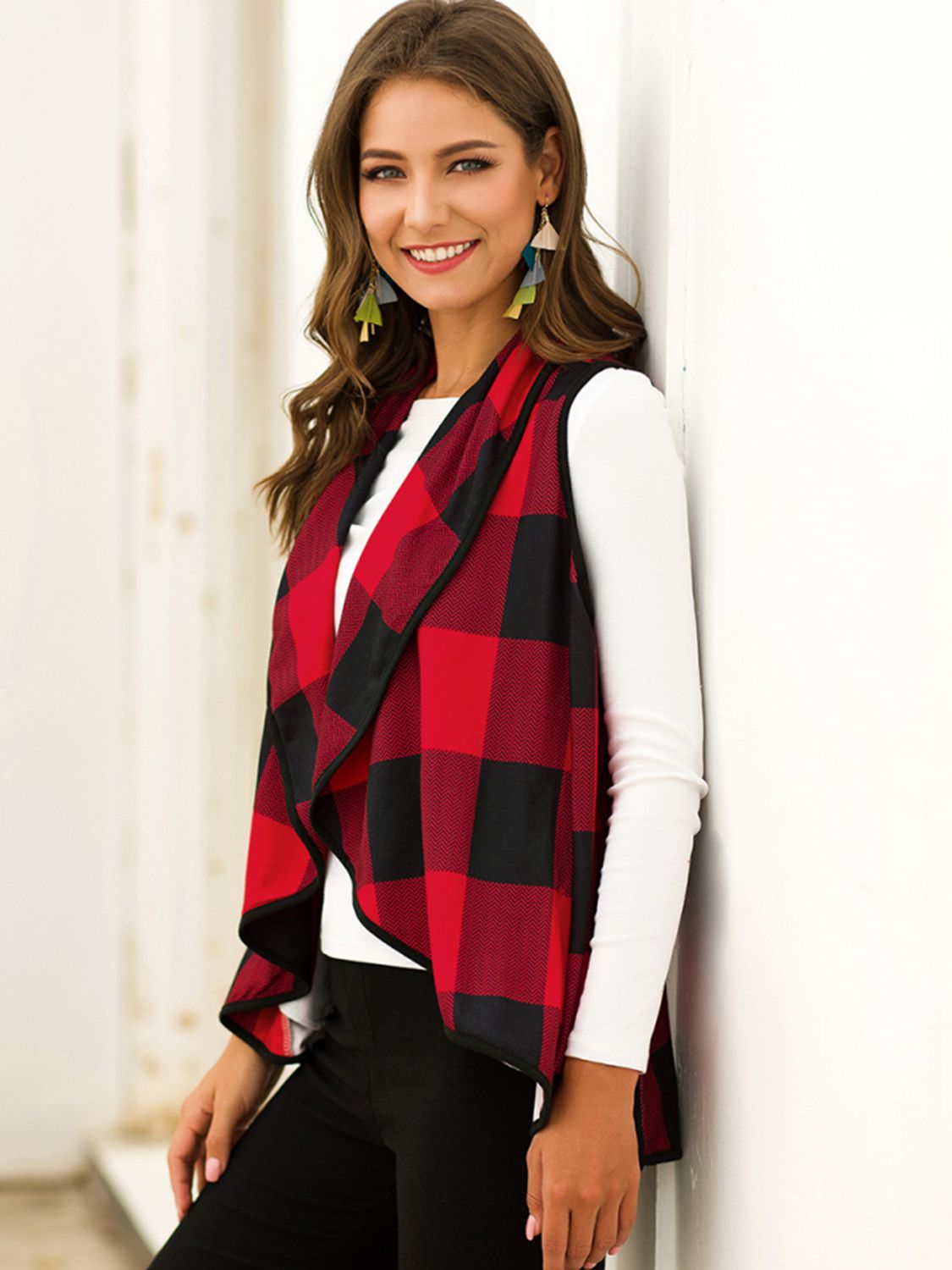 Plaid Open Front Sleeveless Cardigan - Women’s Clothing & Accessories - Shirts & Tops - 9 - 2024