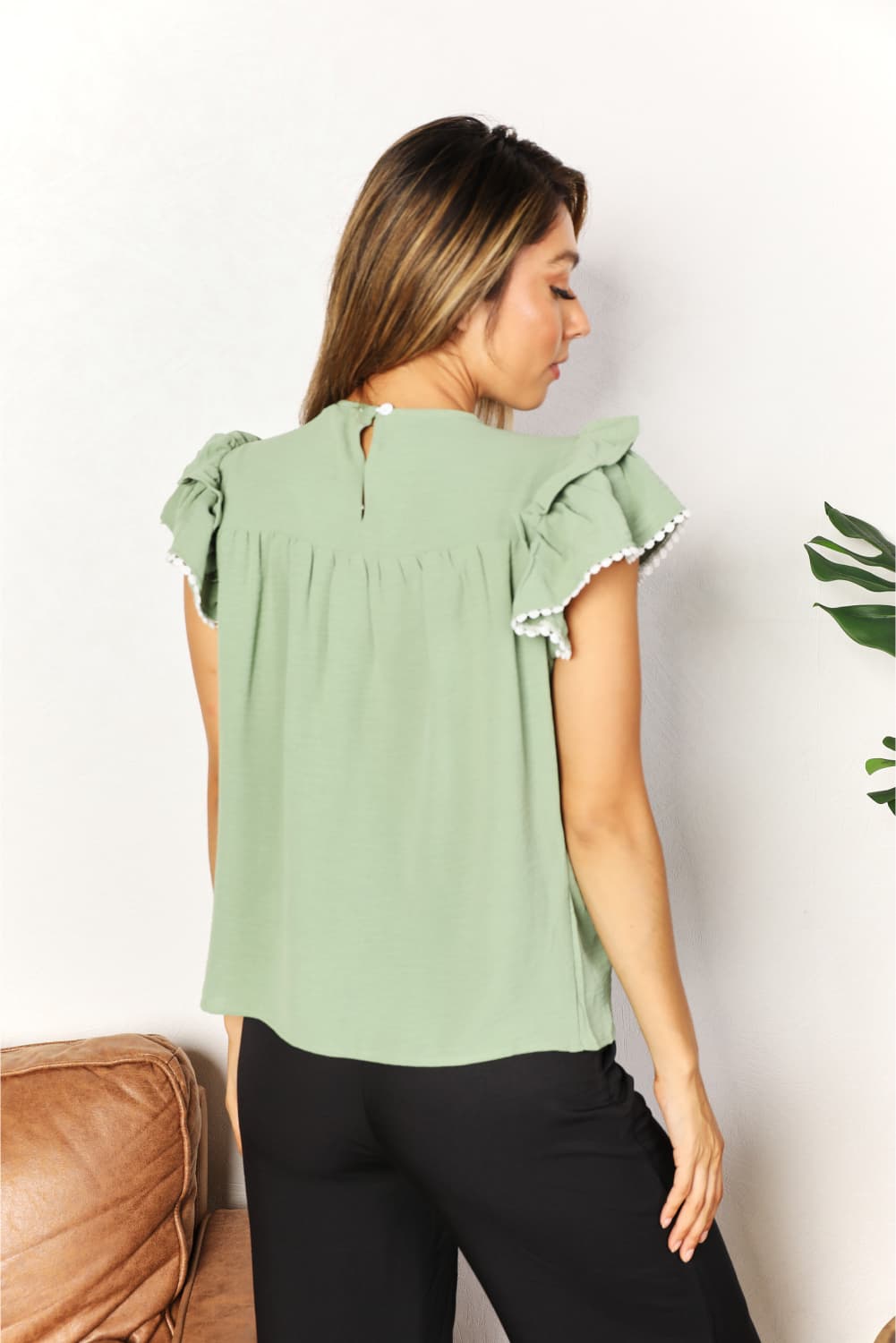 Pleated Detail Flutter Sleeve Blouse - Women’s Clothing & Accessories - Shirts & Tops - 2 - 2024