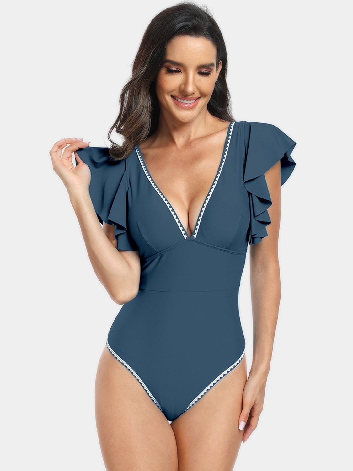 Plunge Cap Sleeve One-Piece Swimwear - Dark Blue / S - Women’s Clothing & Accessories - Swimwear - 1 - 2024