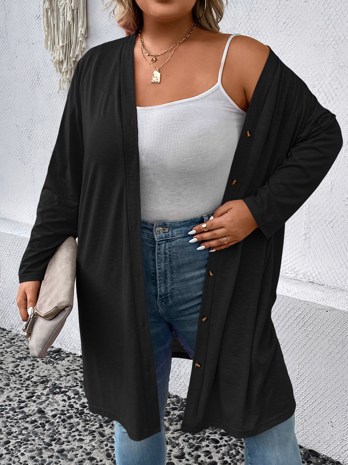 Plus Size Button Down Longline Cardigan - Women’s Clothing & Accessories - Shirts & Tops - 3 - 2024