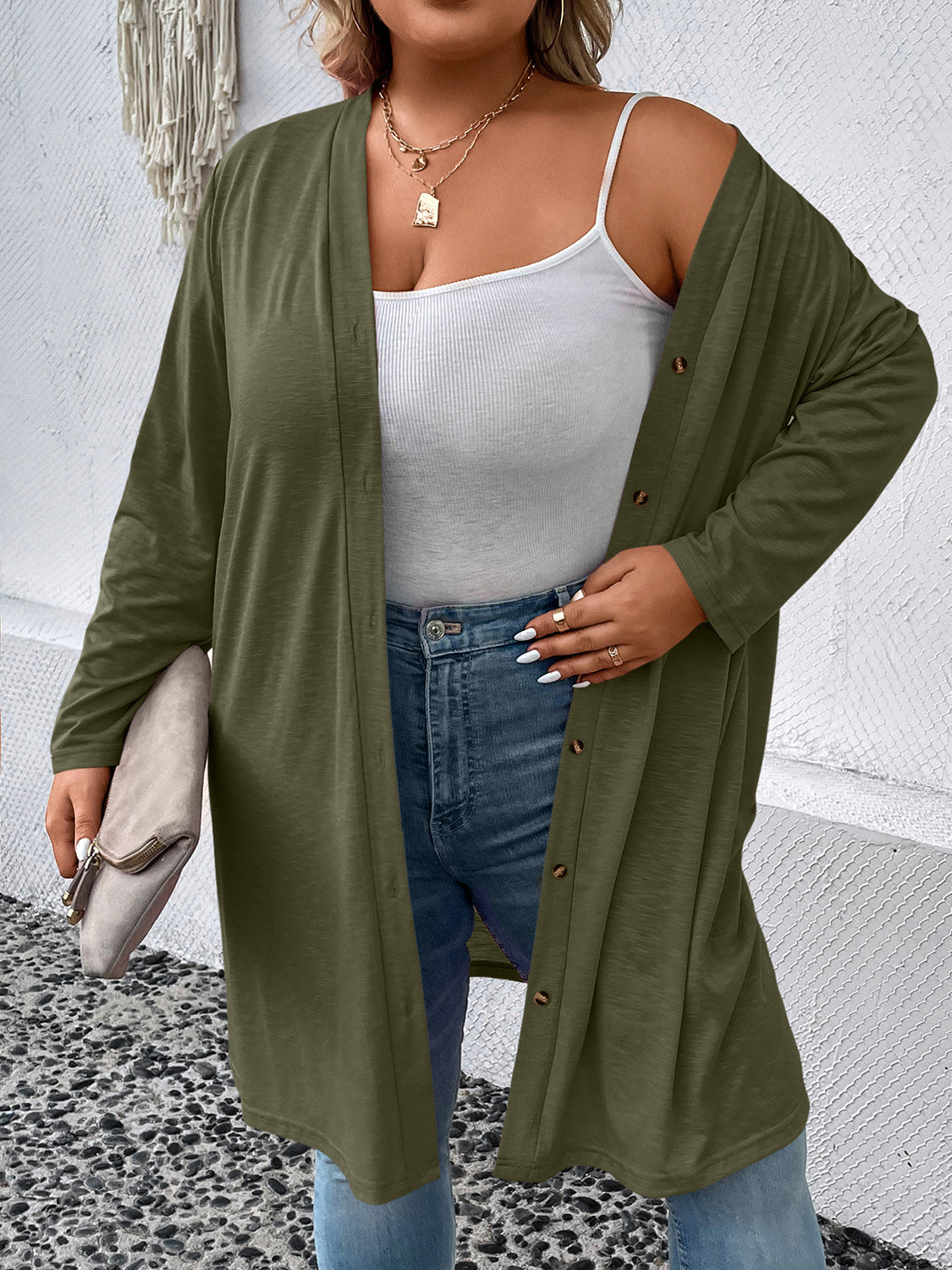 Plus Size Button Down Longline Cardigan - Women’s Clothing & Accessories - Shirts & Tops - 8 - 2024