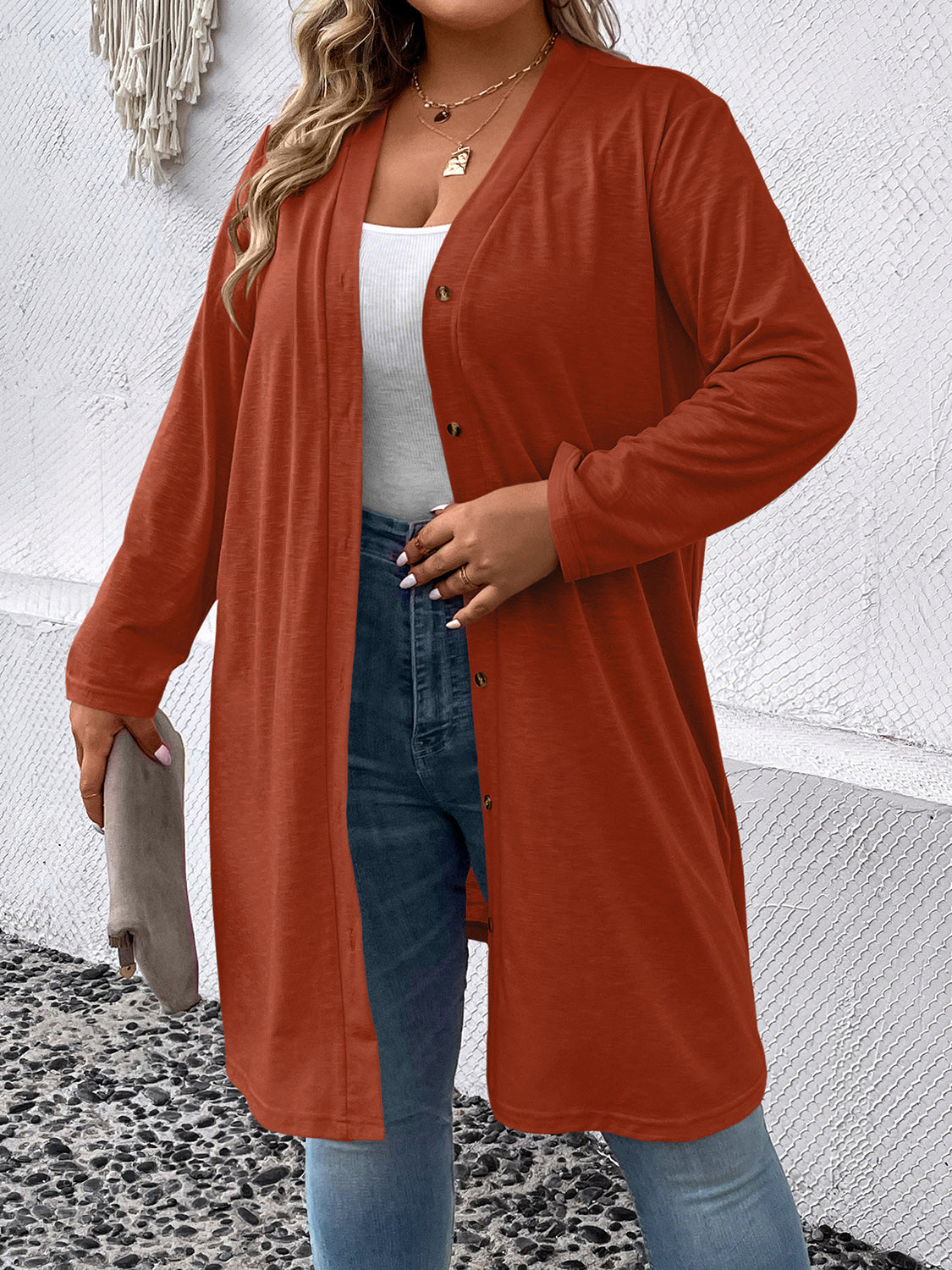 Plus Size Button Down Longline Cardigan - Women’s Clothing & Accessories - Shirts & Tops - 5 - 2024
