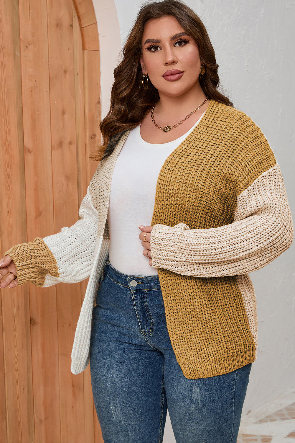 Plus Size Color Block Dropped Shoulder Cardigan - Women’s Clothing & Accessories - Shirts & Tops - 3 - 2024