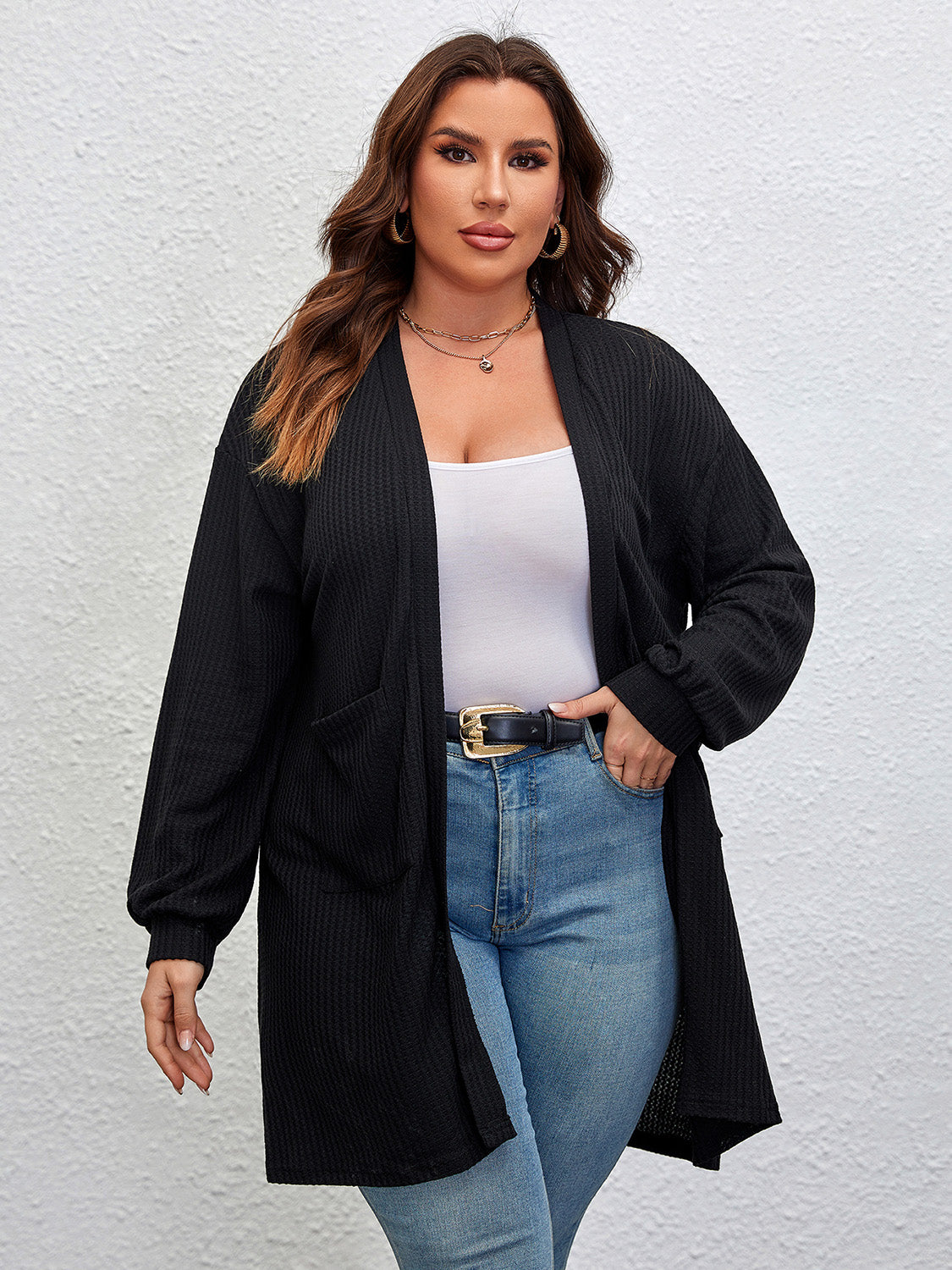 Plus Size Open Front Long Sleeve Cardigan - Black / 1XL - Women’s Clothing & Accessories - Shirts & Tops - 1 - 2024