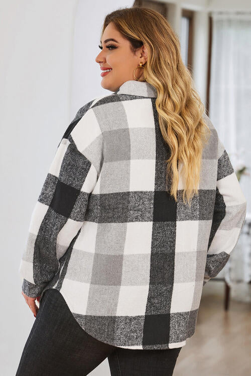 Plus Size Plaid Button Up Collared Neck Jacket - Women’s Clothing & Accessories - Coats & Jackets - 8 - 2024