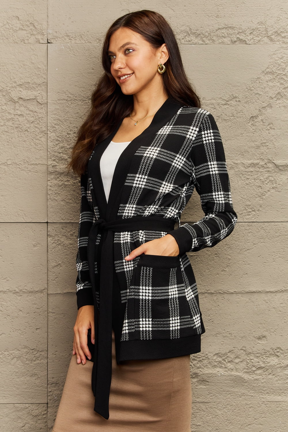 Plus Size Plaid Tie Waist Pocketed Cardigan - Women’s Clothing & Accessories - Shirts & Tops - 3 - 2024