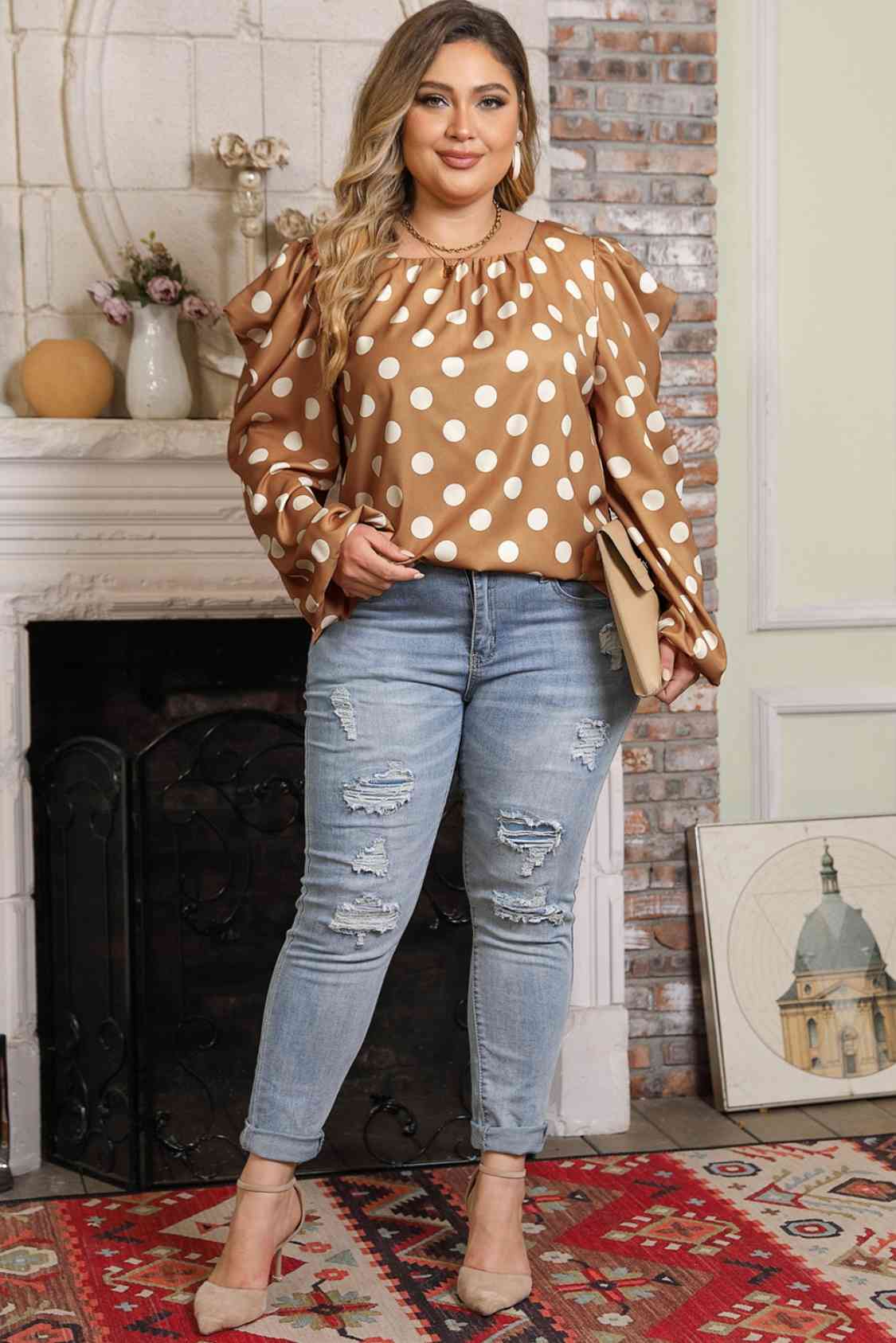 Plus Size Polka Dot Long Sleeve Blouse - Women’s Clothing & Accessories - Shirts & Tops - 3 - 2024