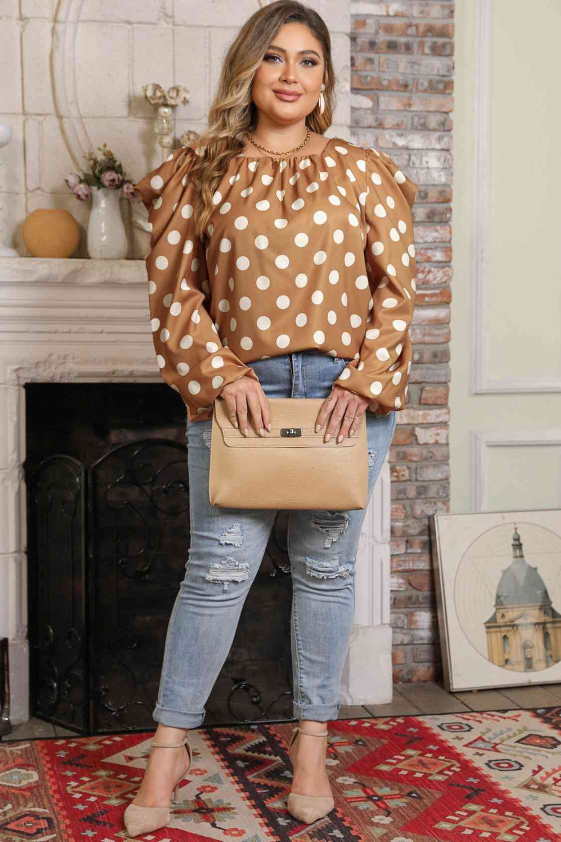 Plus Size Polka Dot Long Sleeve Blouse - Women’s Clothing & Accessories - Shirts & Tops - 4 - 2024