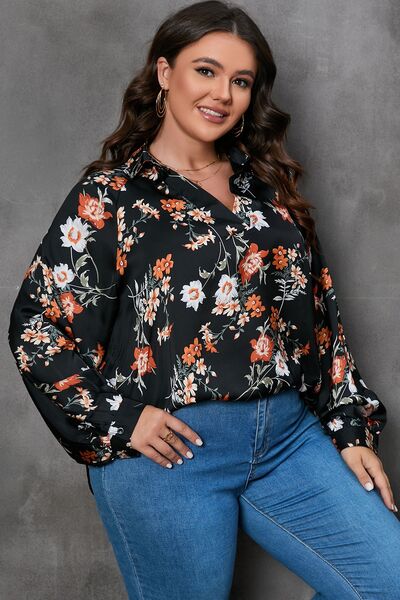 Plus Size Printed Johnny Collar Long Sleeve Blouse - Women’s Clothing & Accessories - Shirts & Tops - 9 - 2024